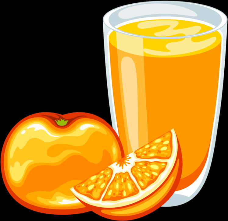 Orange Juice Glassand Fruit Illustration PNG