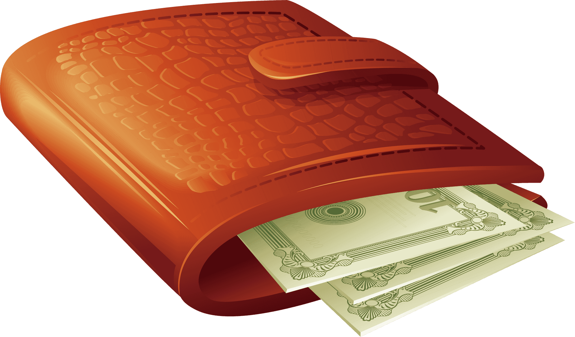 Orange Leather Wallet With Cash PNG
