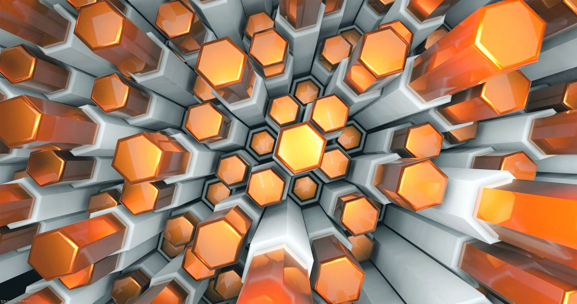 Orange Metal Hexagon Top Wallpaper