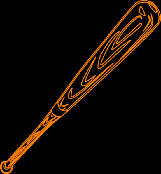 Orange Outlined Baseball Bat Illustration PNG