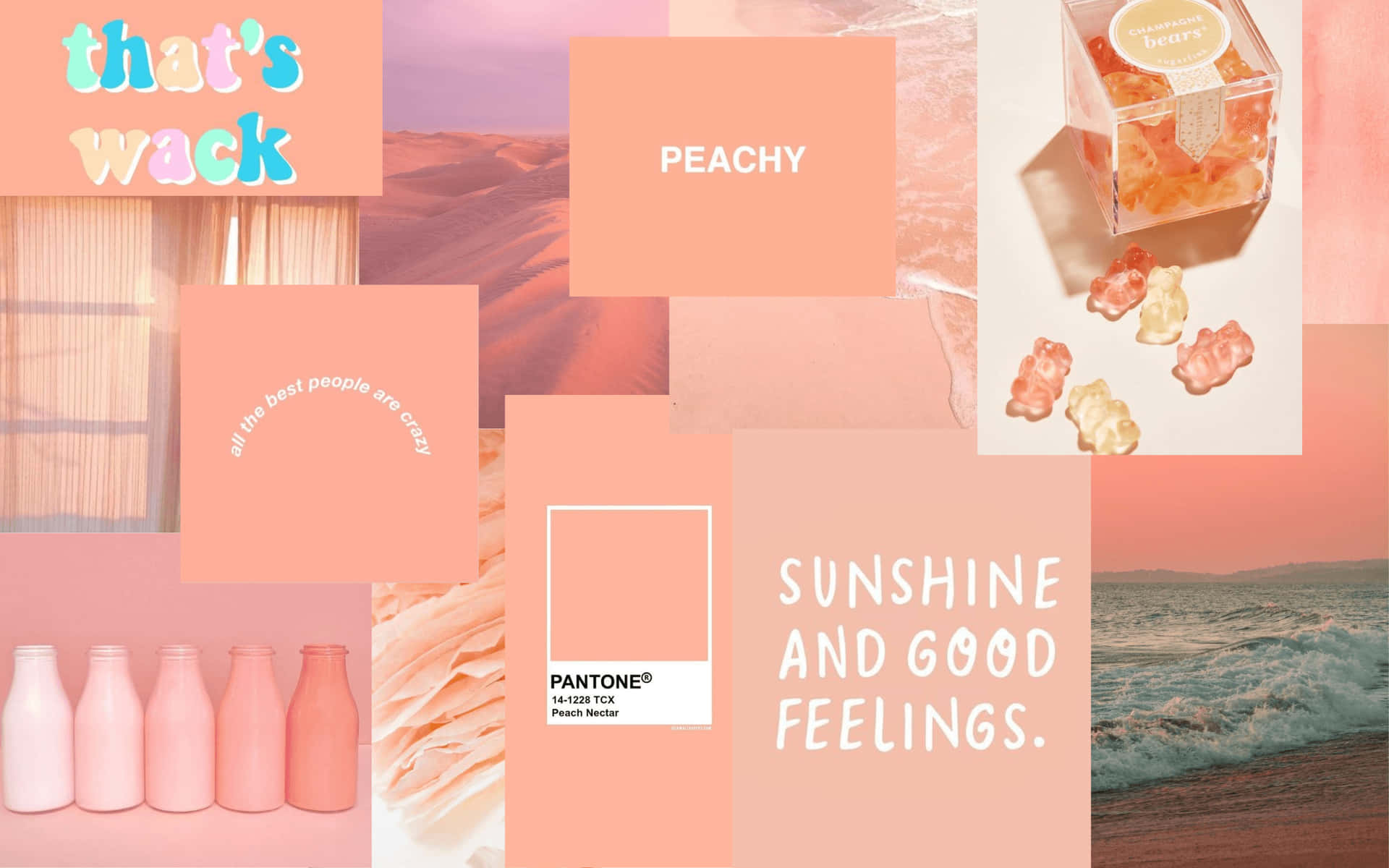 A Collage Of Pink And White With The Words Sunshine And Good Feelings Wallpaper