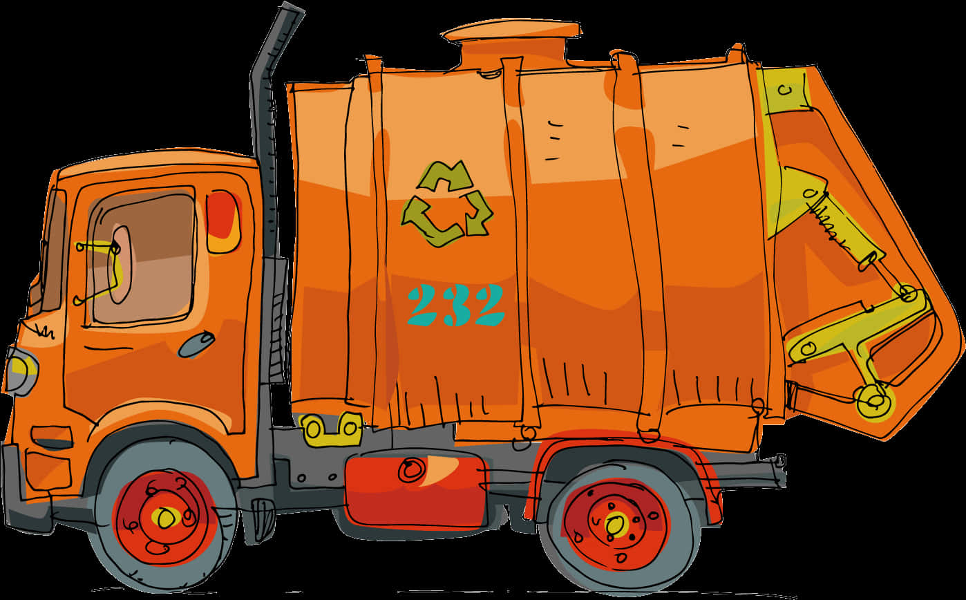 Orange Recycling Truck Illustration PNG