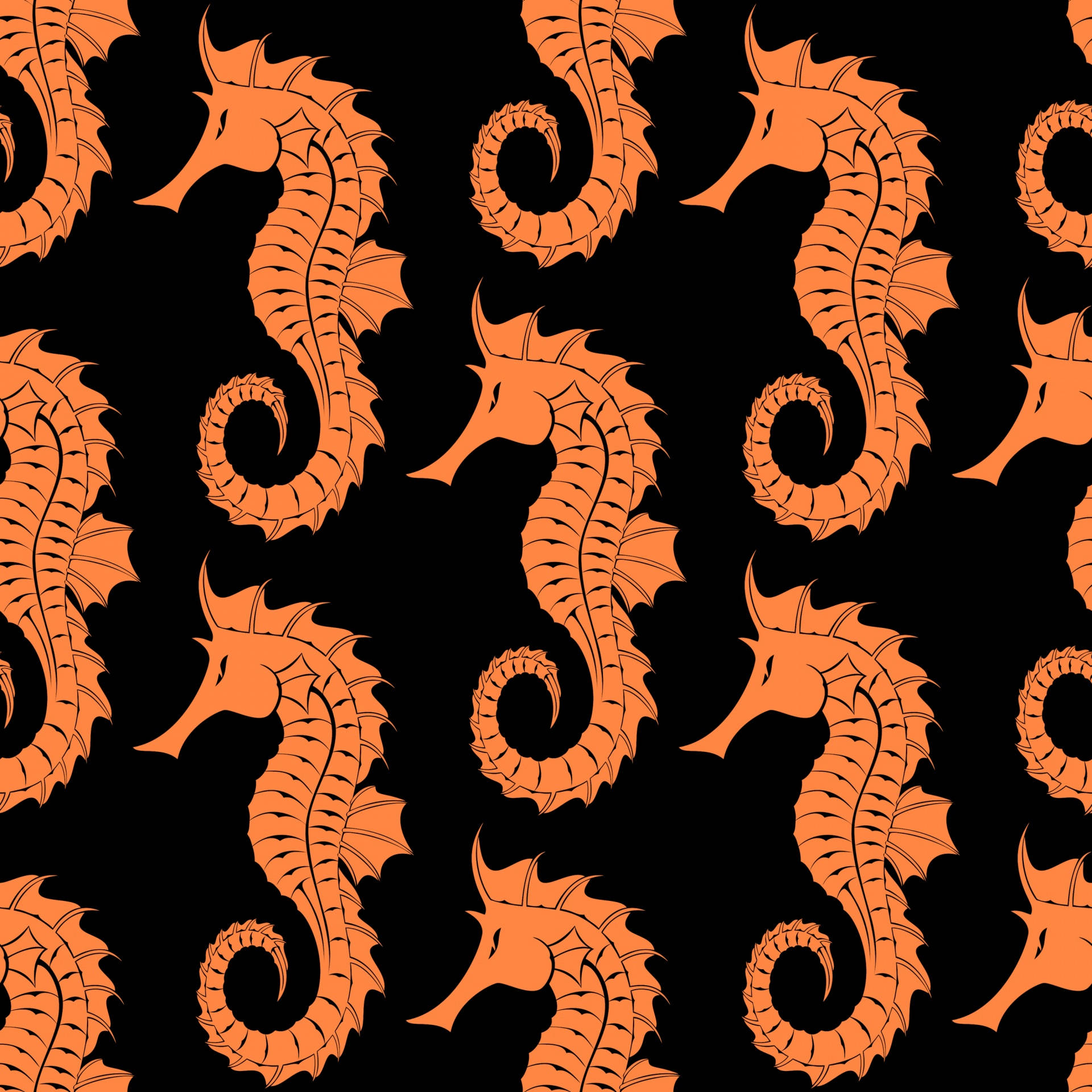 Orange Seahorses Pattern Wallpaper