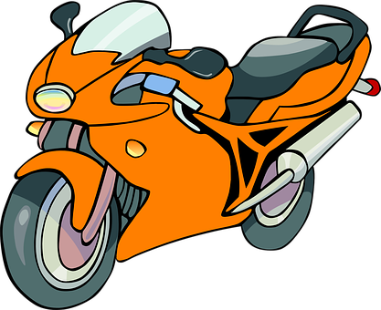 Orange Sport Motorcycle Cartoon PNG