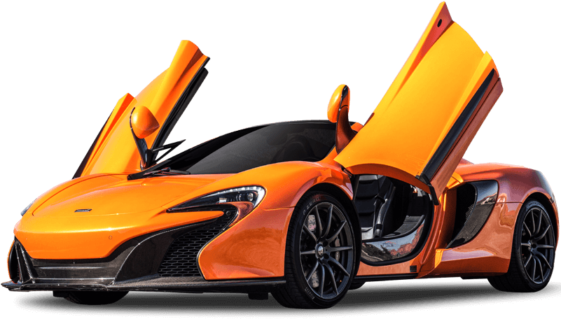 Orange Sports Car With Doors Up PNG