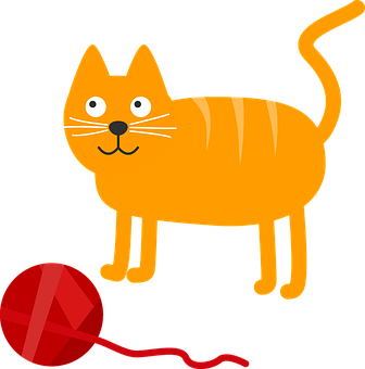 Orange Striped Cat With Yarn Ball PNG