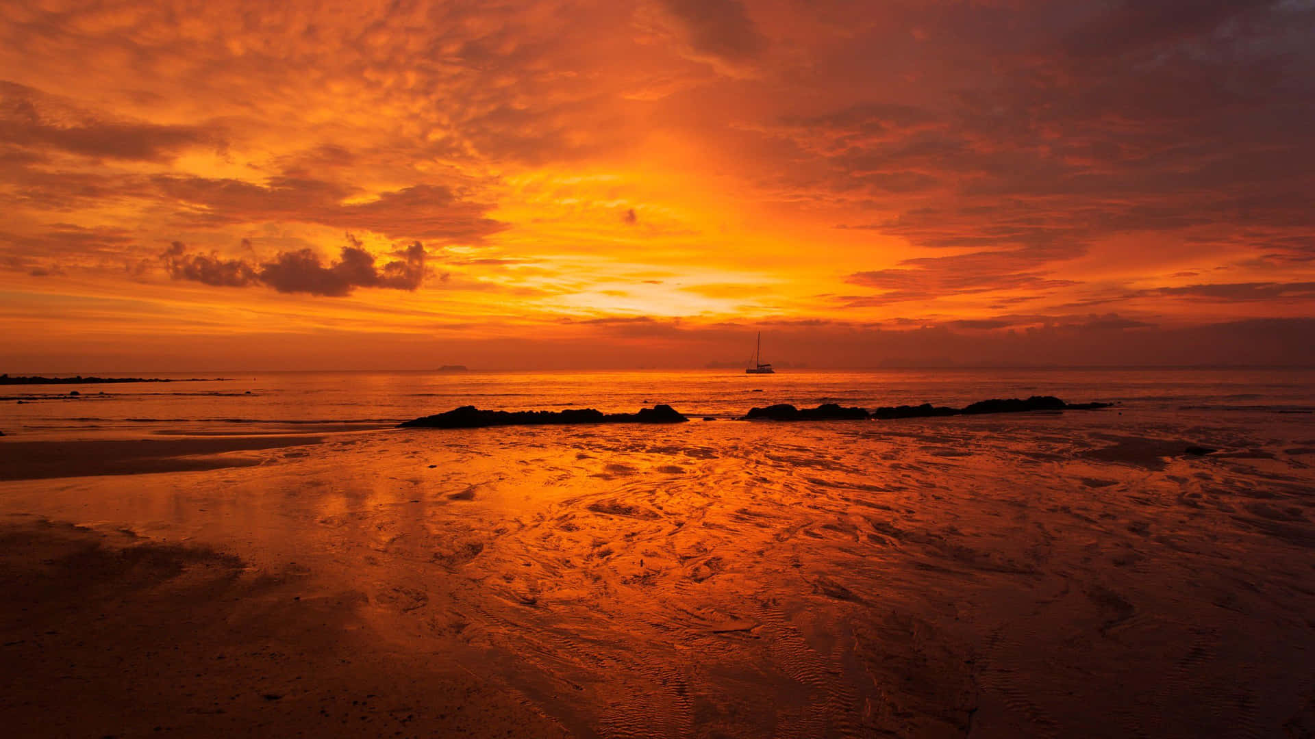 Vibrant Orange Sunset Over the Horizon Wallpaper