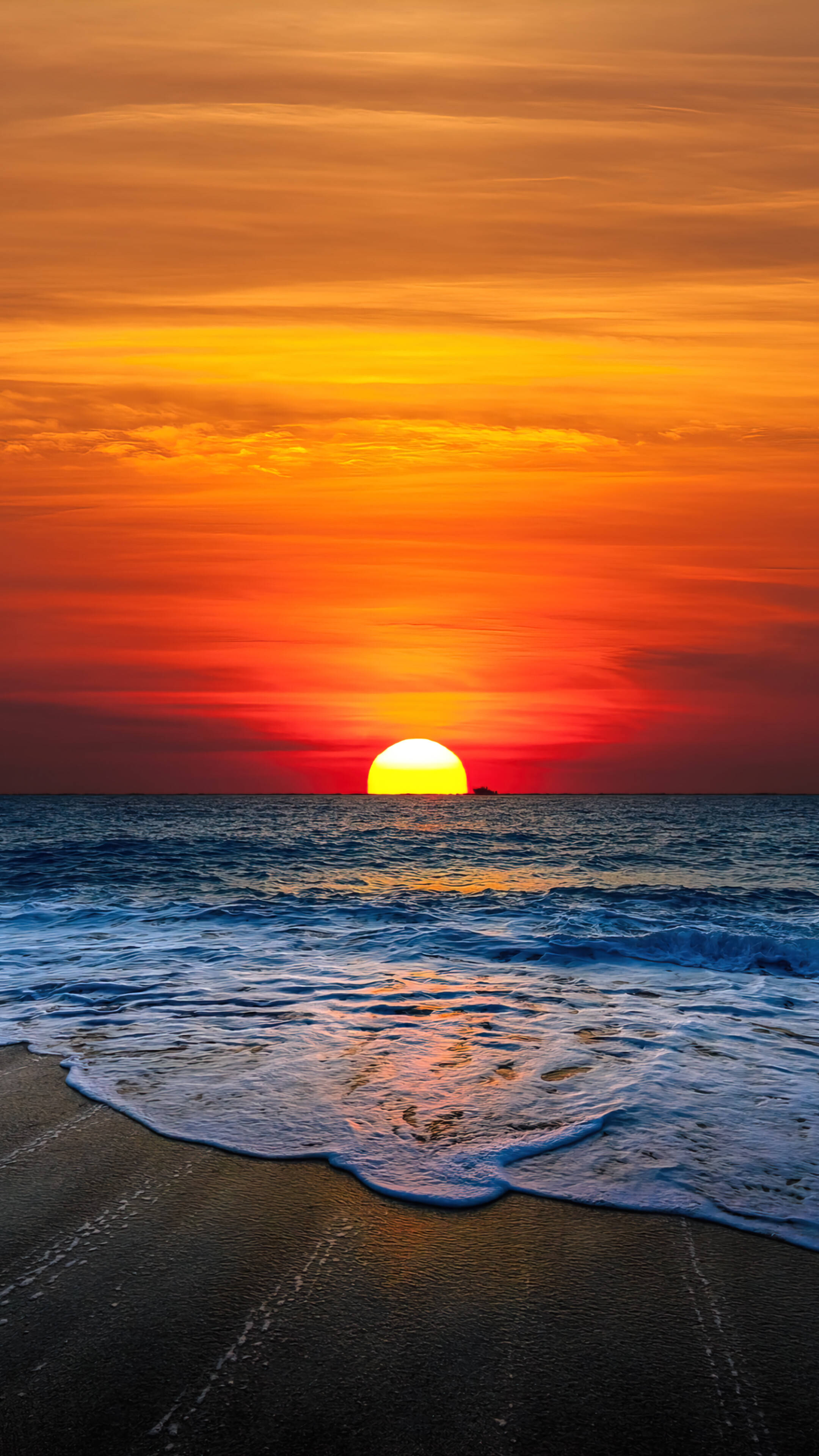 Orange Sunset Above Beach Android Wallpaper