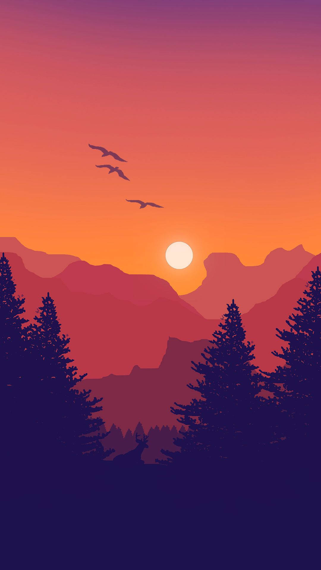 Orange Sunset Sky Illustration iPhone Wallpaper