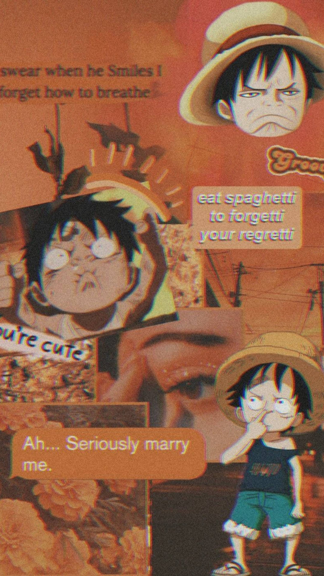 Orange Young Luffy Aesthetic Background