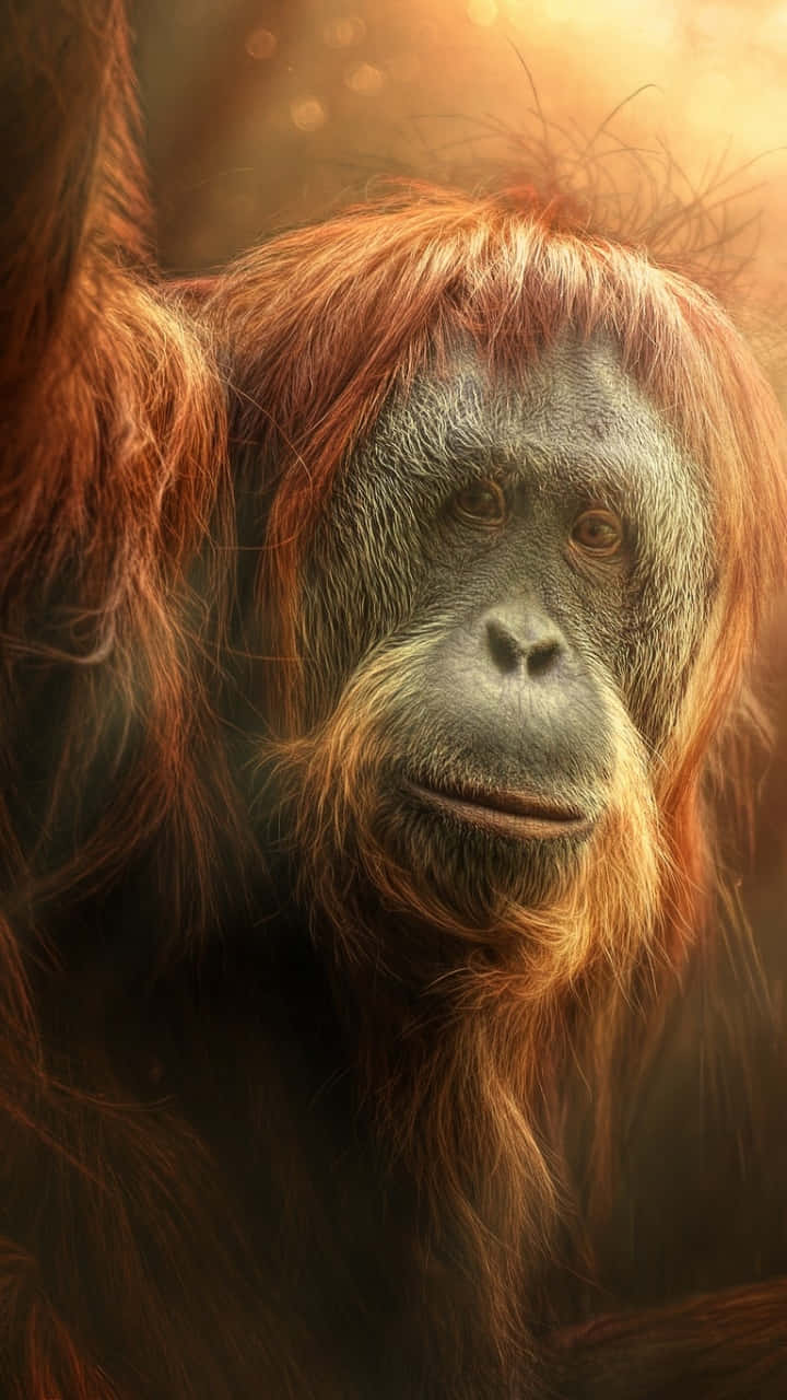 Caption: Majestic Orangutan Hanging Around in the Asian Wilderness Wallpaper