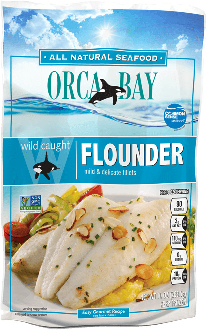Orca Bay Wild Caught Flounder Packaging PNG