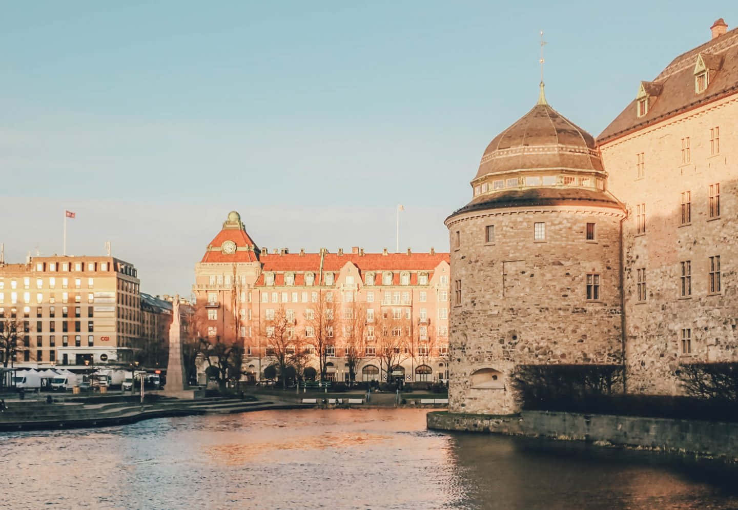 Kasteel Örebro, Zweden, Zonsondergang Achtergrond