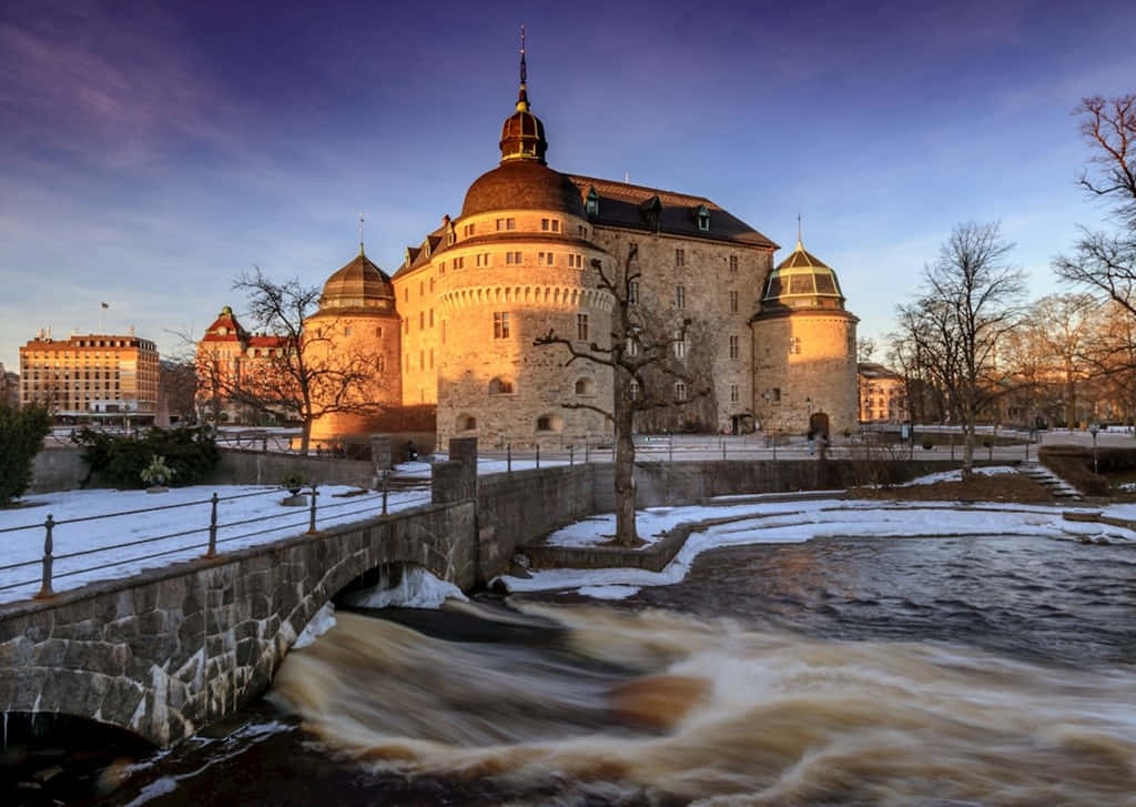 Orebro Kasteel Zweden Winter Scene Achtergrond