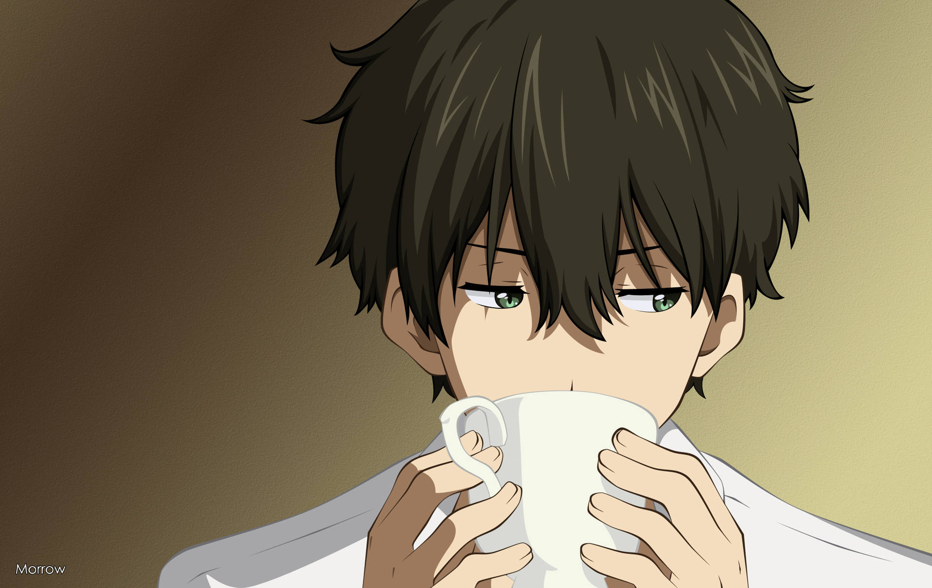 Oreki Houtarou Drinking Coffee Wallpaper