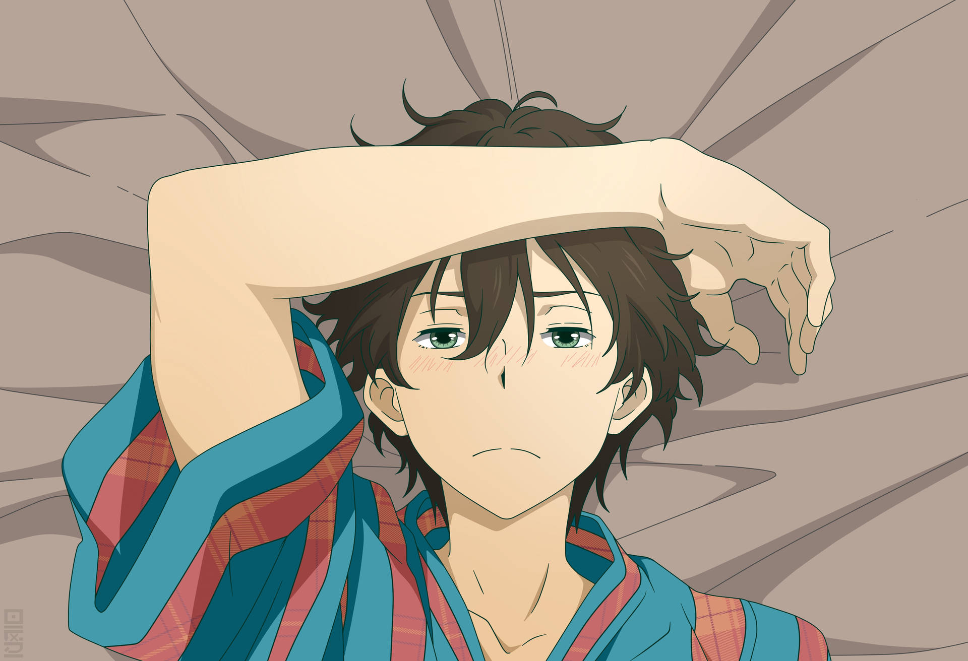 Oreki Houtarou Tired On Bed Wallpaper
