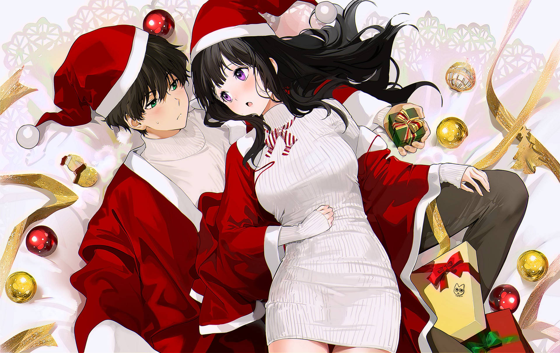 Oreki Houtarou With Eru Chitanda Christmas Wallpaper