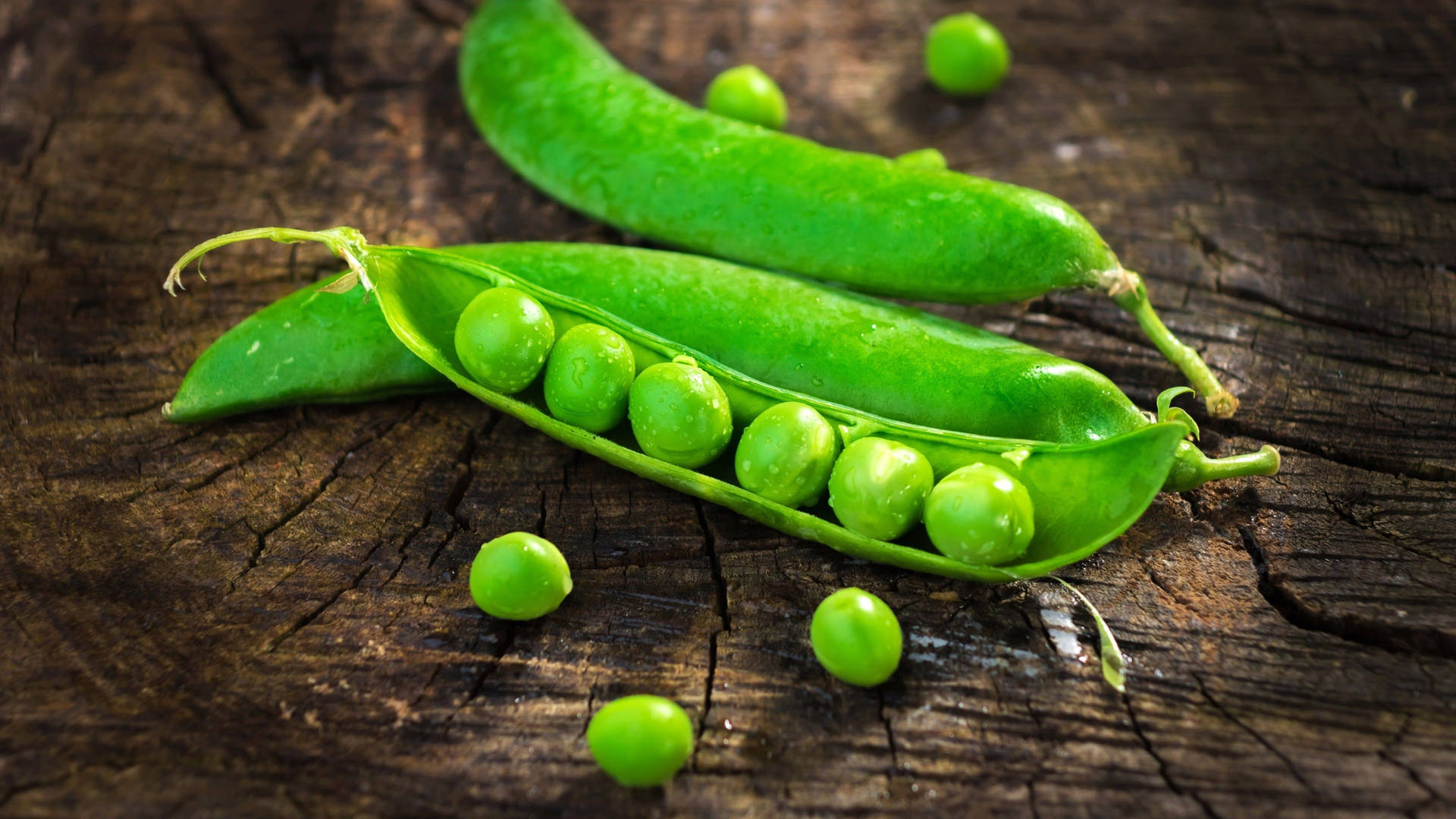 Organic Vegetable Green Peas Close and Opened Pod Wallpaper