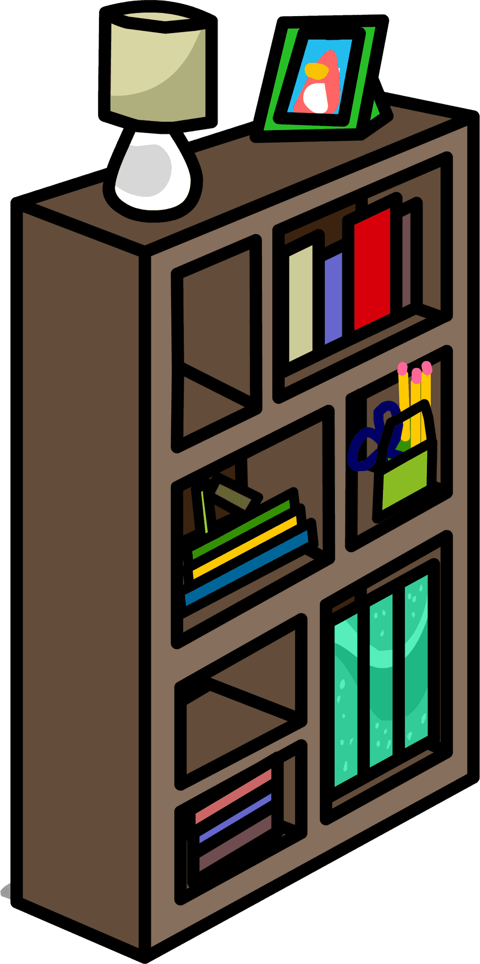 Organized Bookshelfwith Decor PNG