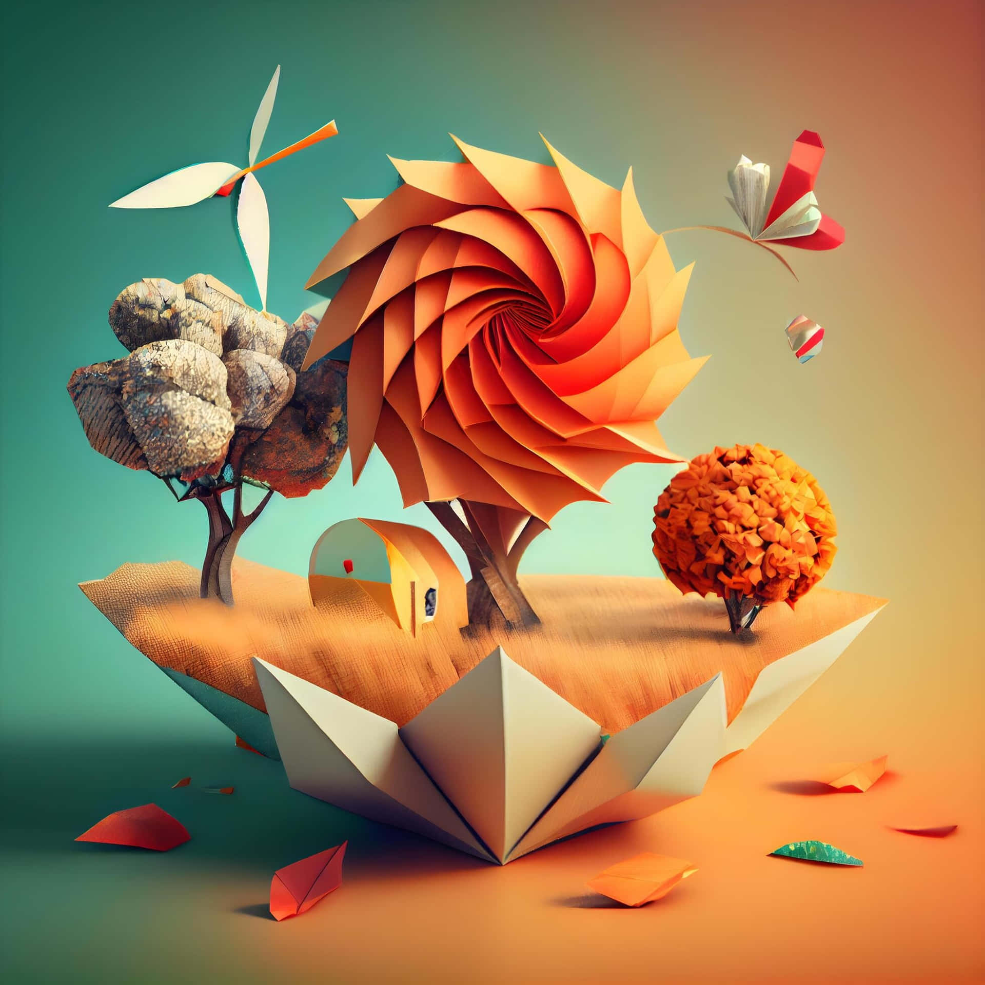 Origami Fantasy Landscape Wallpaper