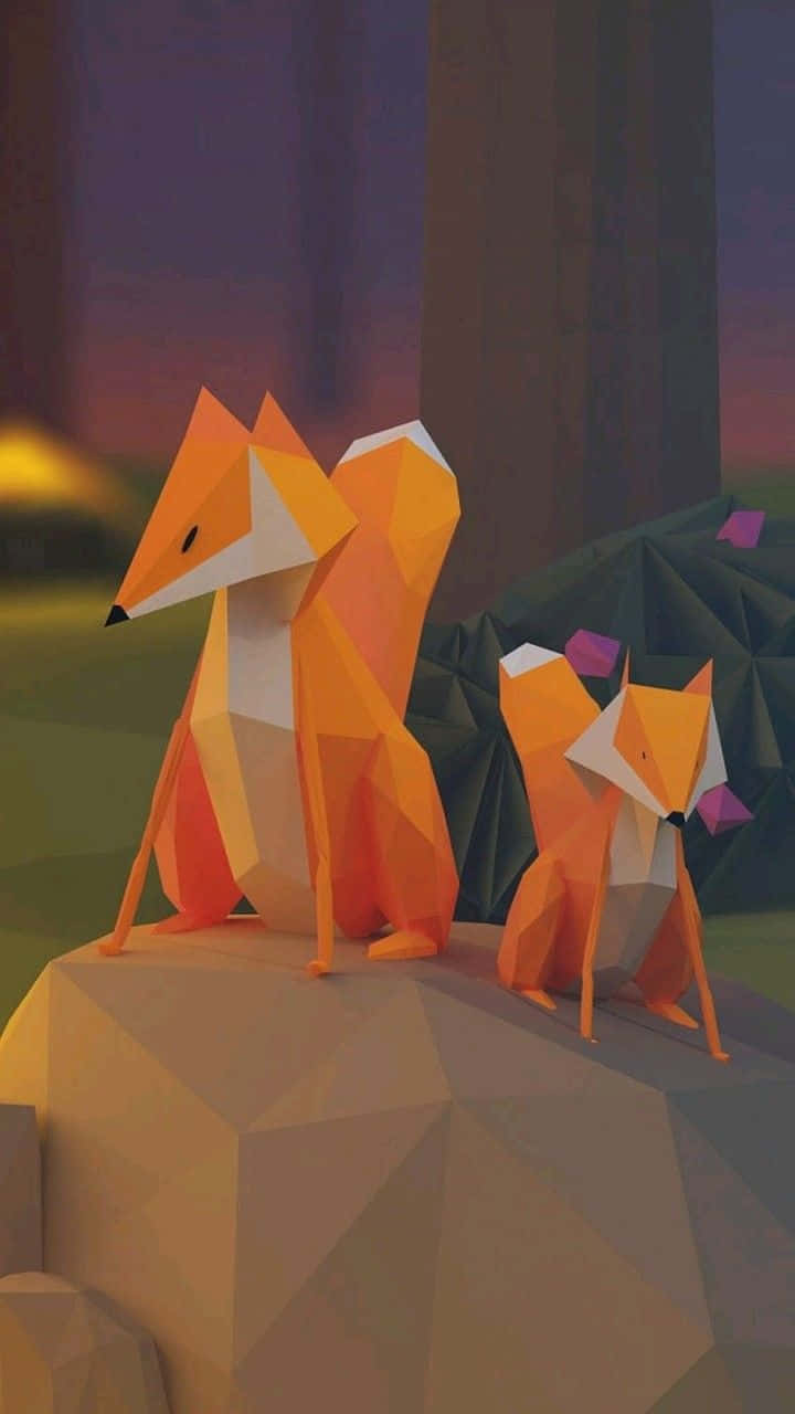 Origami Foxesin Forest Scene Wallpaper