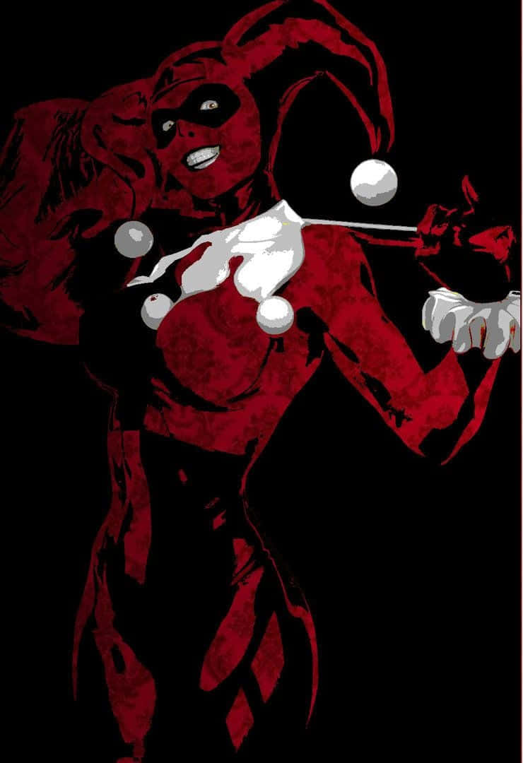 Originalsk Harley Quinn Horror Rød Portræt Tapet Wallpaper