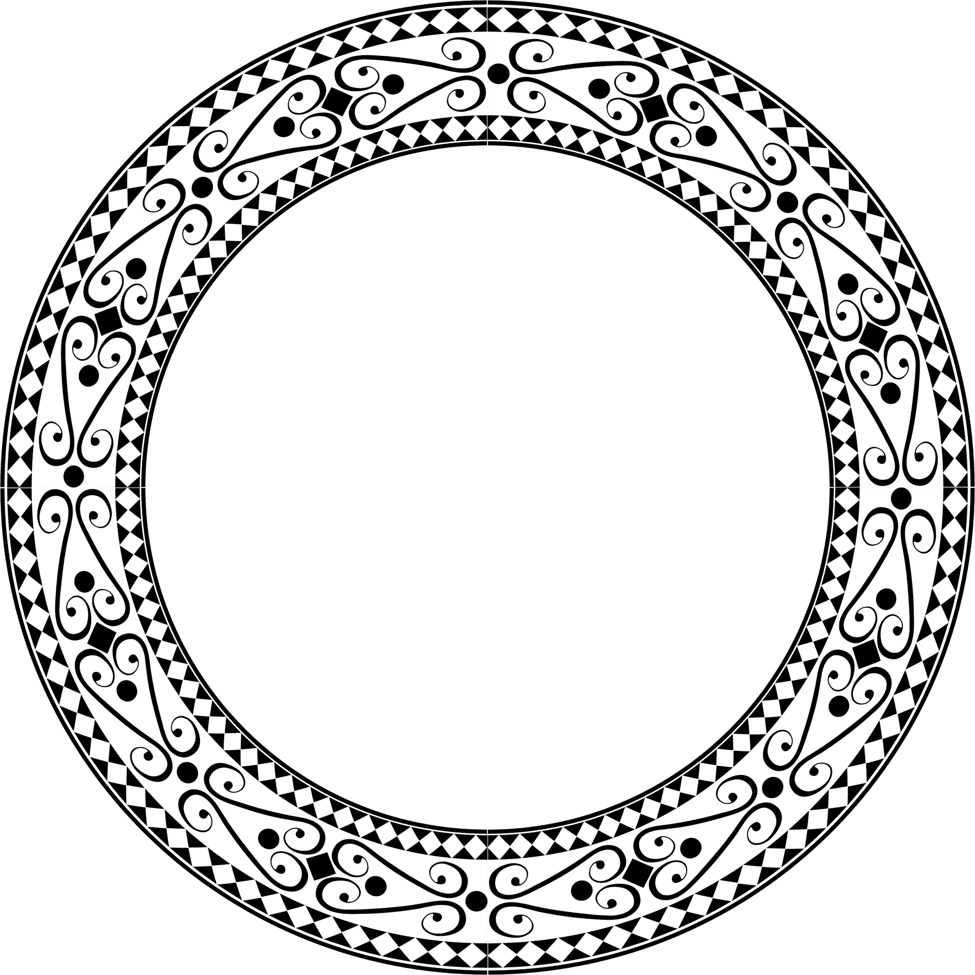 Ornate Black Circular Frame Design PNG