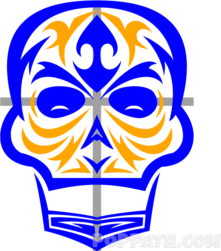 Download Ornate Blueand Orange Skull Design | Wallpapers.com