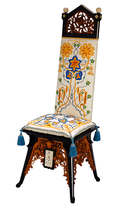 Ornate Embroidered High Back Chair PNG