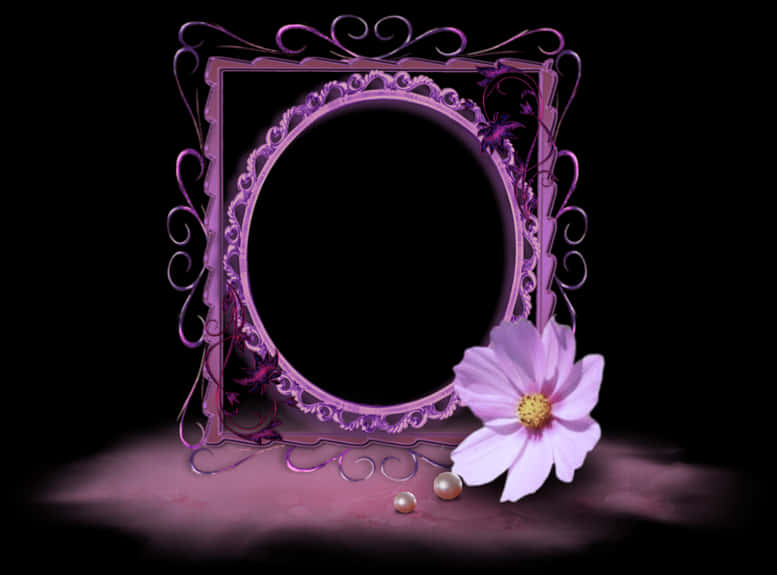 Ornate Frameand Cosmos Flower PNG