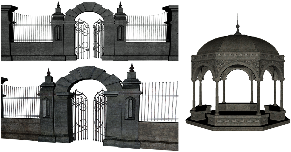 Ornate Gateand Gazebo3 D Models PNG