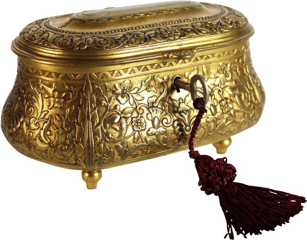 Ornate Golden Antique Casketwith Tassel PNG