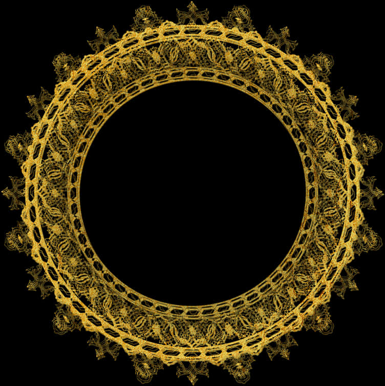 Ornate Golden Circle Frameon Black PNG