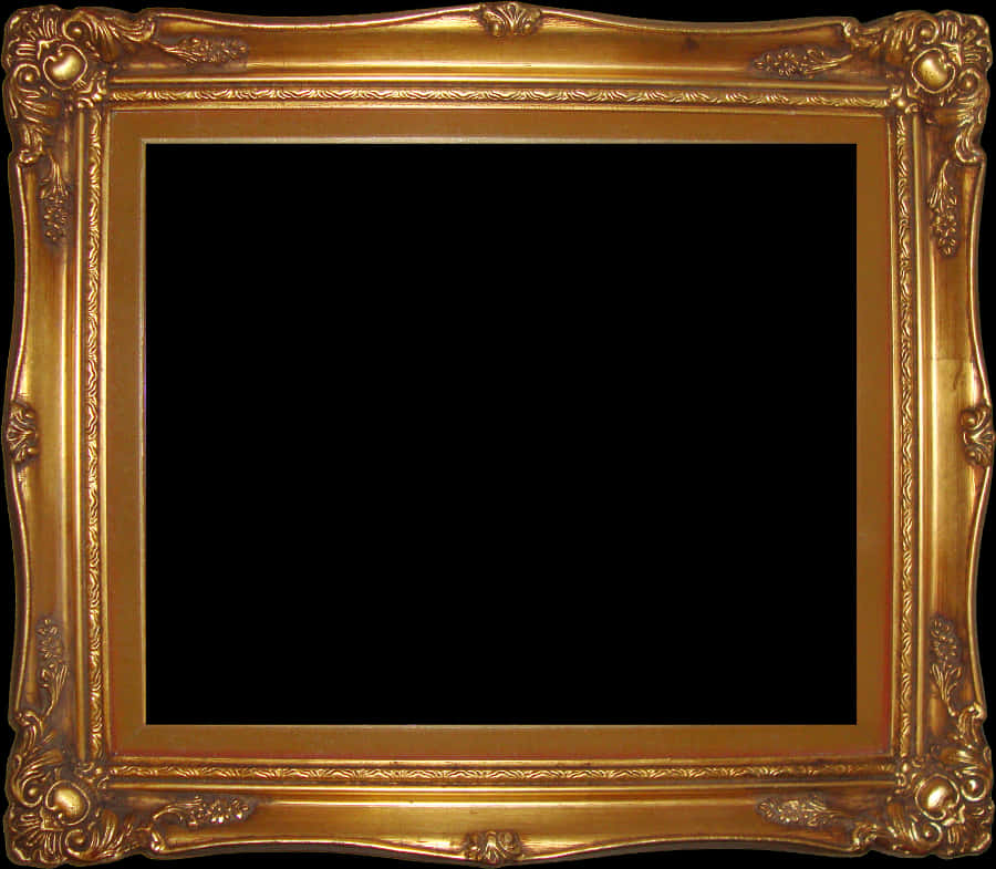 Ornate Golden Frame Black Background PNG