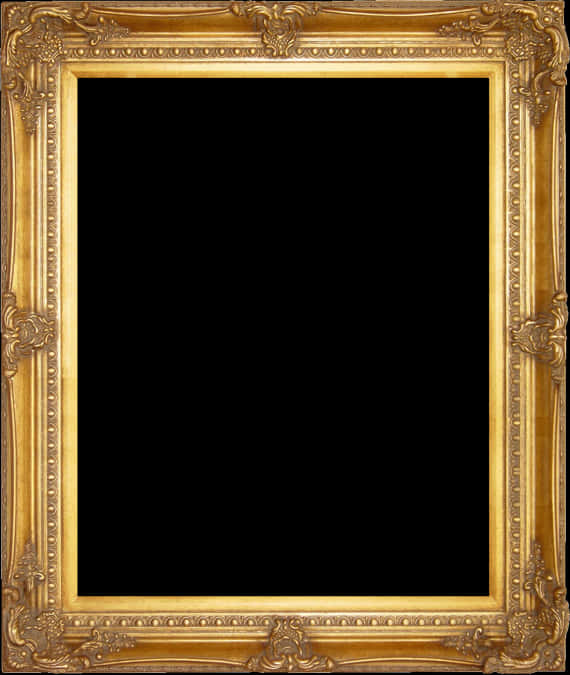 Ornate Golden Frame Black Background PNG