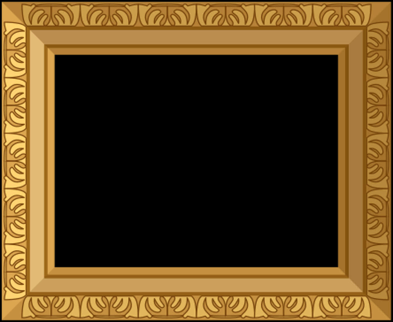 Ornate Golden Frame Black Background PNG