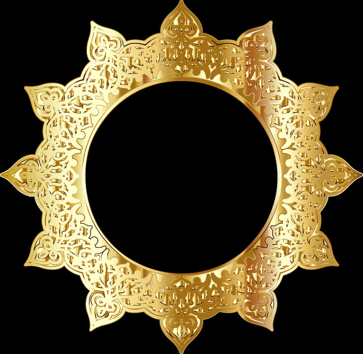 Ornate Golden Frame Circular Design PNG