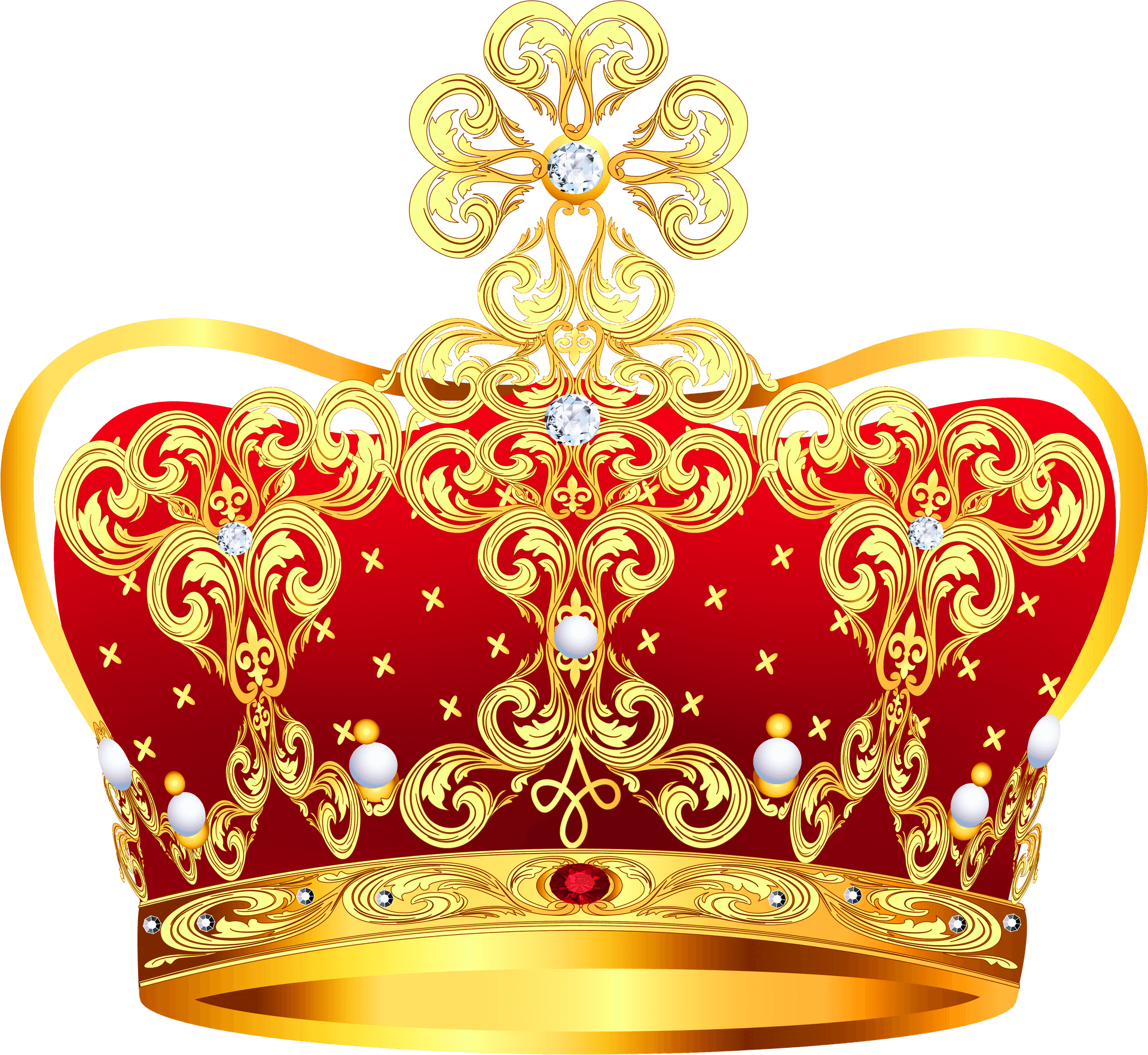 Ornate Golden Red Crown Transparent Background.png PNG