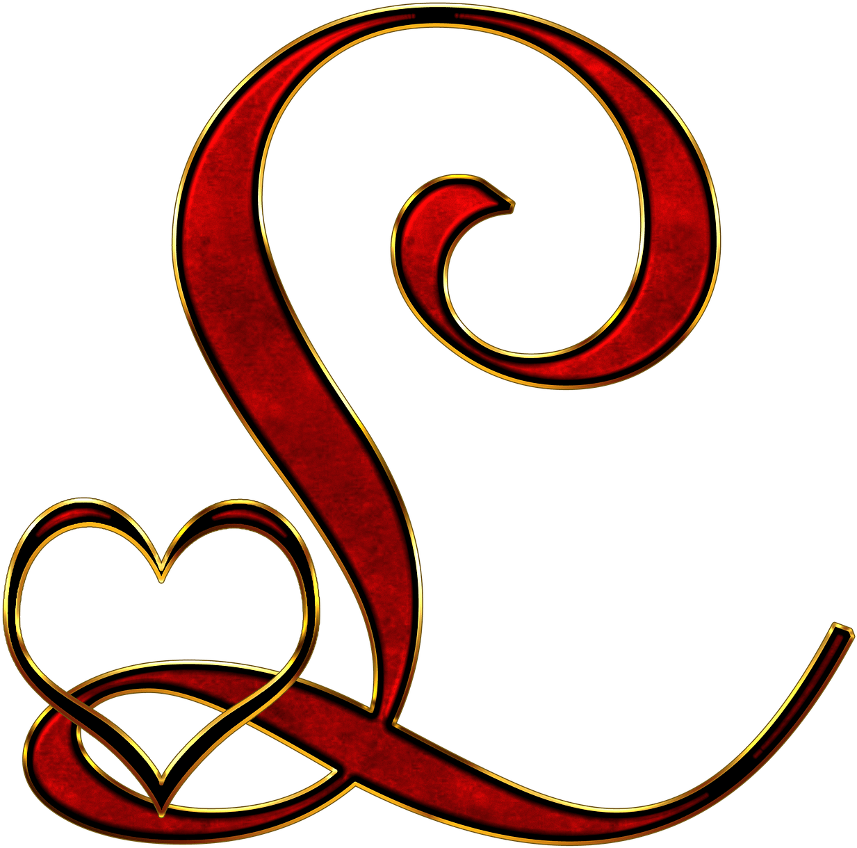 Ornate Letter Lwith Heart Design PNG