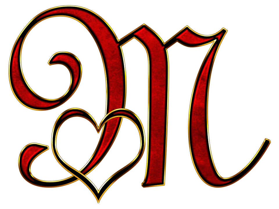 Ornate Letter M With Heart Design PNG