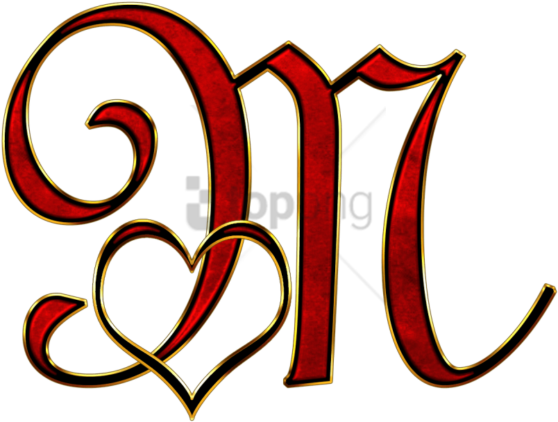 Ornate Letter Mwith Hearts PNG