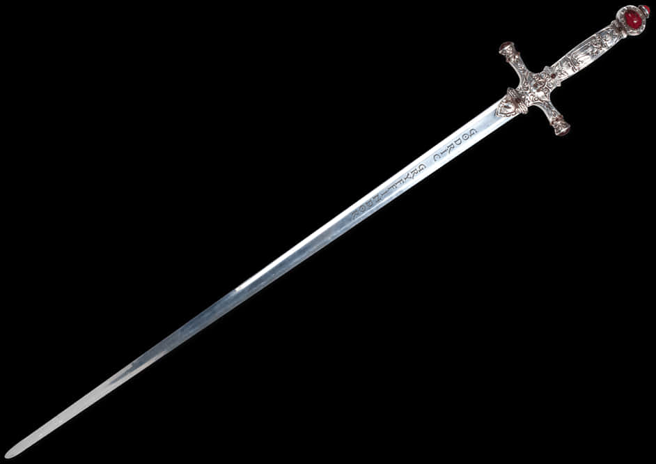 Ornate Medieval Sword Black Background PNG