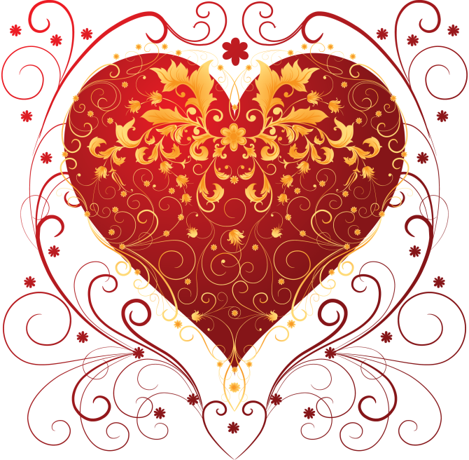 Ornate Red Gold Heart Design PNG