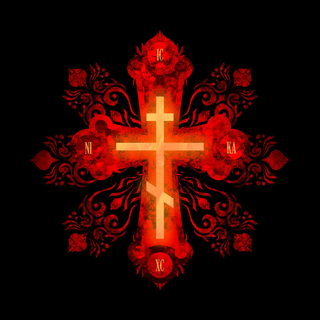Ornate_ Red_ Orthodox_ Cross Wallpaper