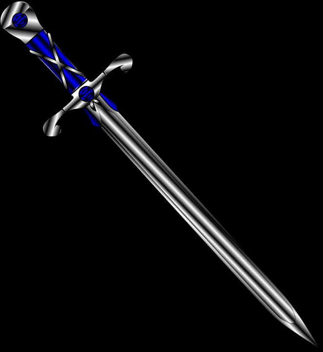 Ornate Silver Blue Talwar Sword PNG