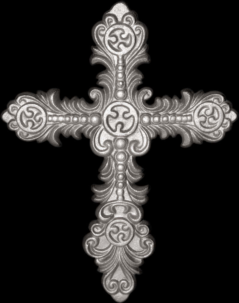 Ornate Silver Cross Design PNG