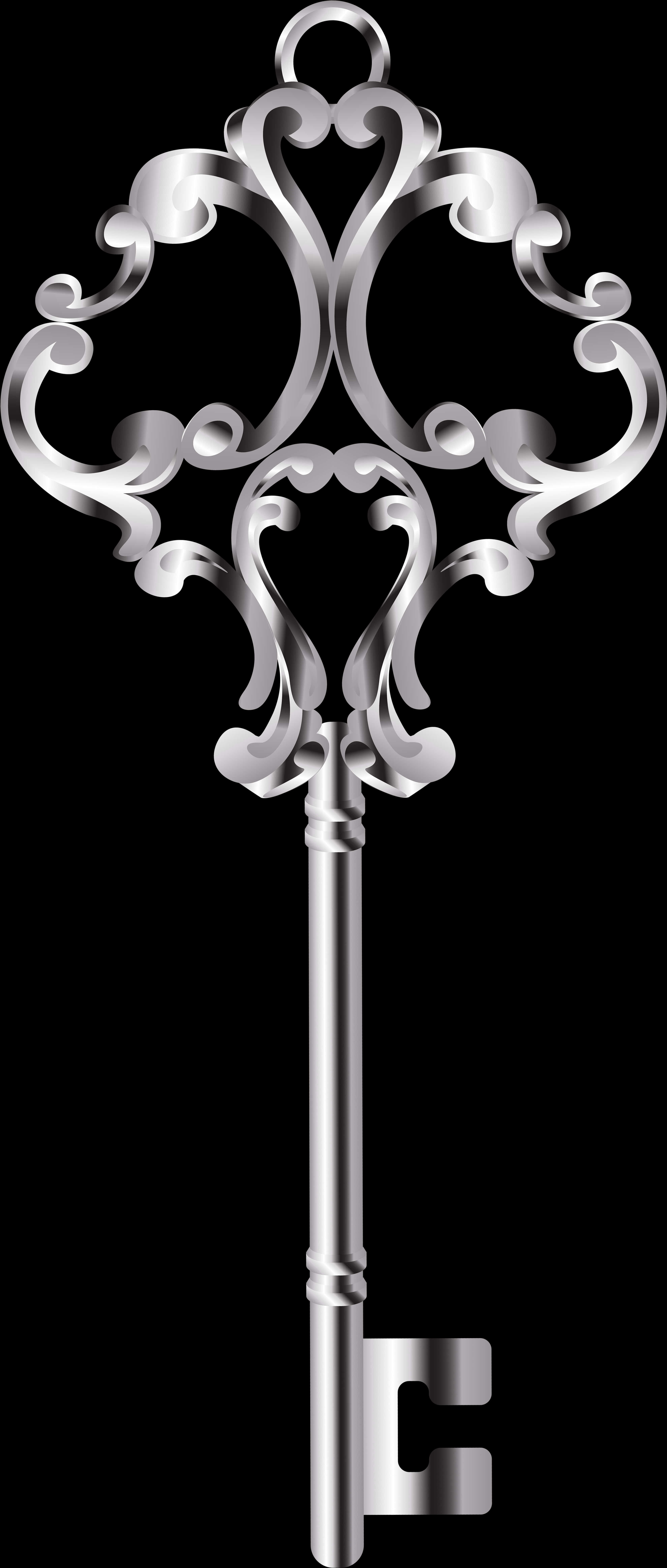 Ornate Silver Key Graphic PNG