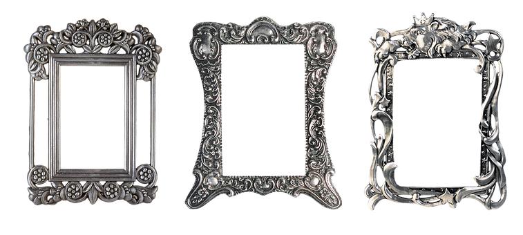 Ornate Silver Picture Frames PNG