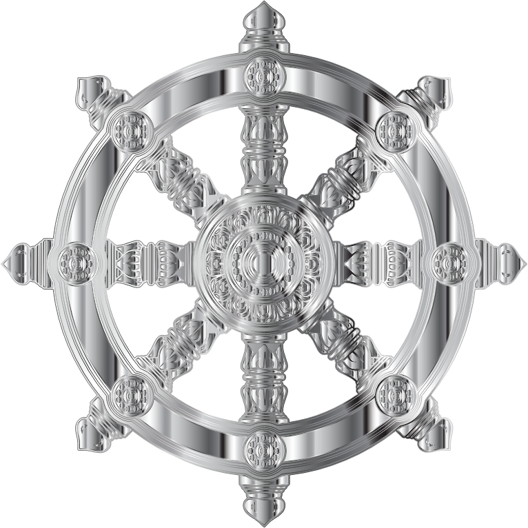 Ornate Silver Ship Wheel PNG