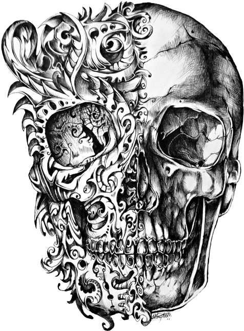 Ornate Skull Tattoo Design PNG